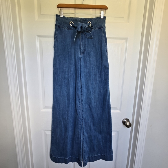 Express Modern Retro Wide Leg Super High Rise Denim Blue Jeans 4 - Picture 2 of 14